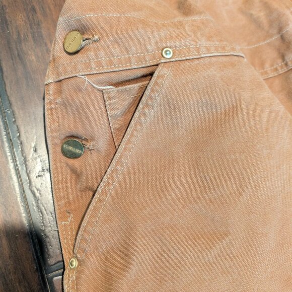 Carhartt Overall Bibs Mens 46x34 Brown Double Knee Workwear Canvas Vintage XL - Picture 4 of 12